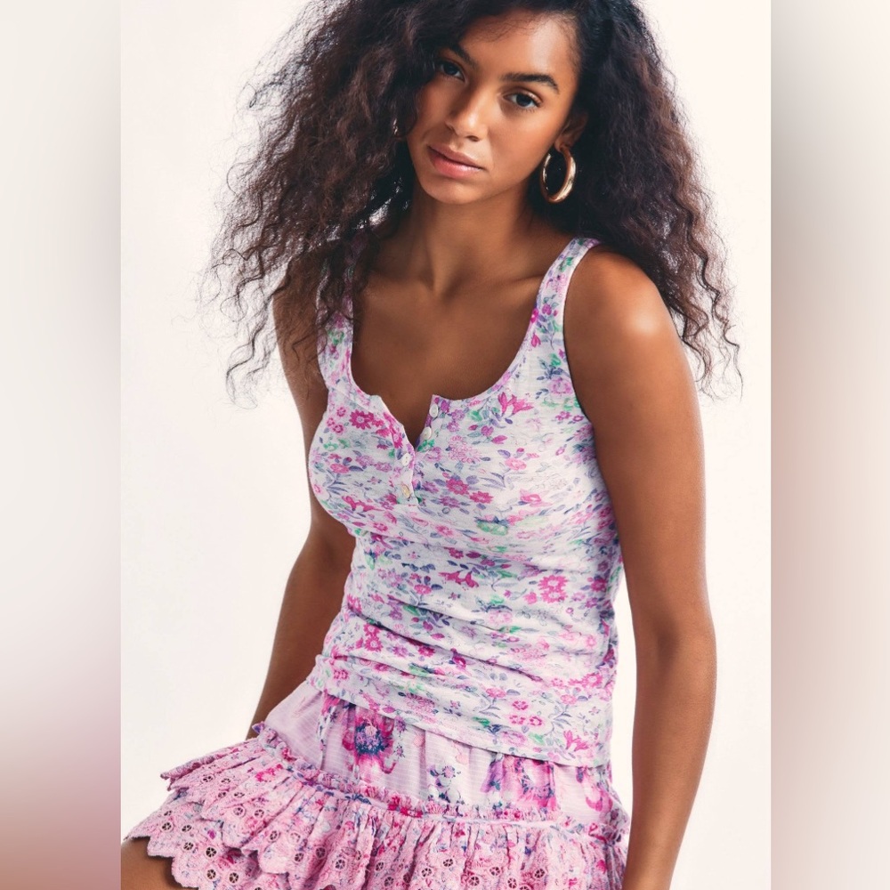 EUC Love Shack Fancy Albany Floral Button Front Top Medium